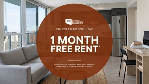 A promotional image for a 1 month free rent offer from GWL Residential.