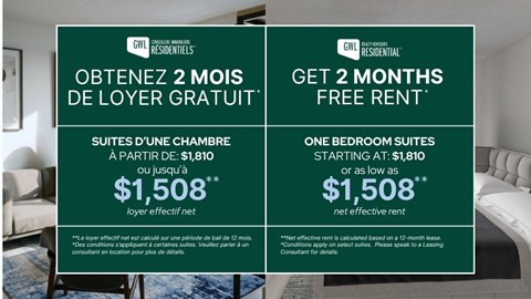 A promotional image for GWL Residential offering 2 months free rent on select suites.