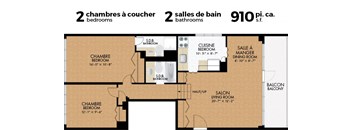 2 Bedroom 2 Bath - zoom floorplan