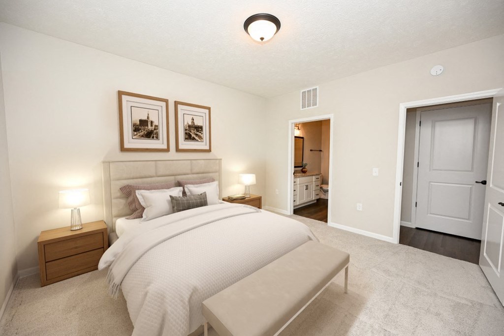 a bedroom with a large bed and a closet at Dalton, New Albany, OH 43081