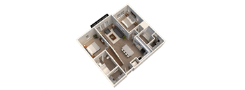 a 3d floor plan of a two bedroom apartment at Kendall Park Too, Ohio, 43220