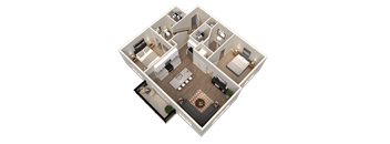 a 3d floor plan of a small apartment at Kendall Park Too, Columbus, OH 43220