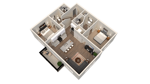 a 3d floor plan of a small apartment at Kendall Park Too, Columbus, OH 43220