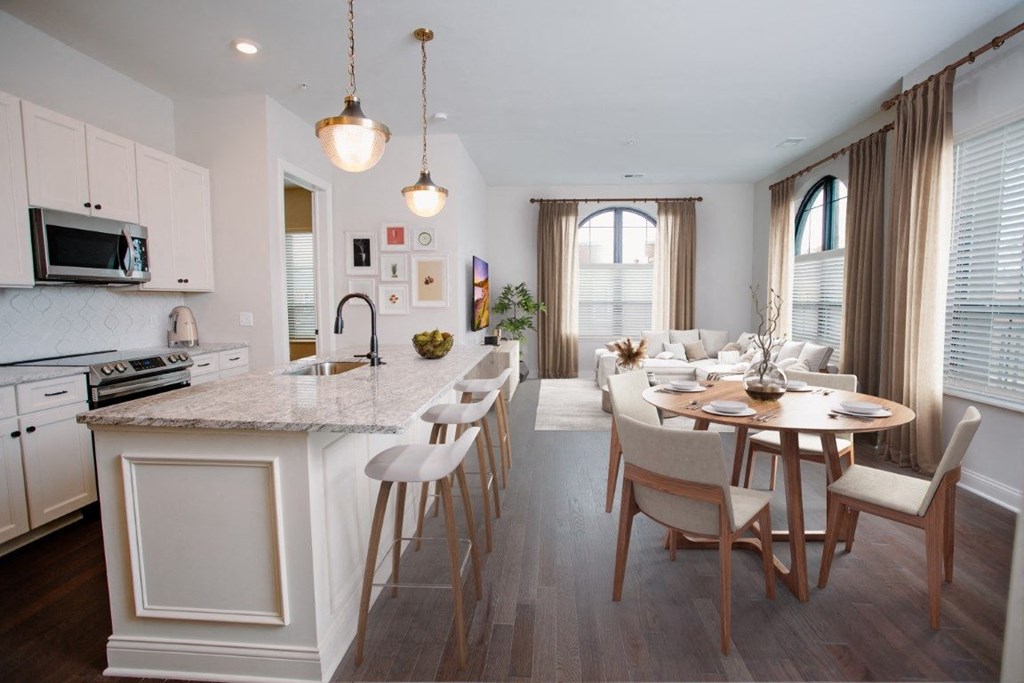 a kitchen and dining area in a 555 waverly unit at Fairfax, Grandview, 43212
