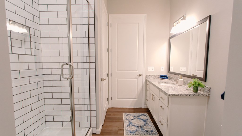 a bathroom with a shower and a sink at Kendall Park Too, Ohio