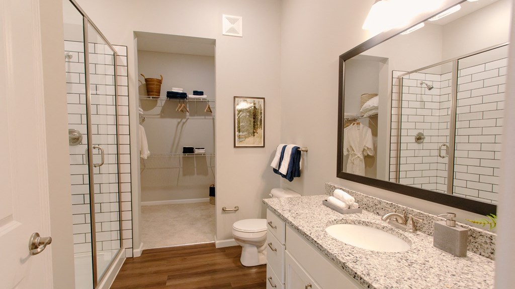 a bathroom with a shower toilet and sink at Kendall Park Too, Columbus Ohio