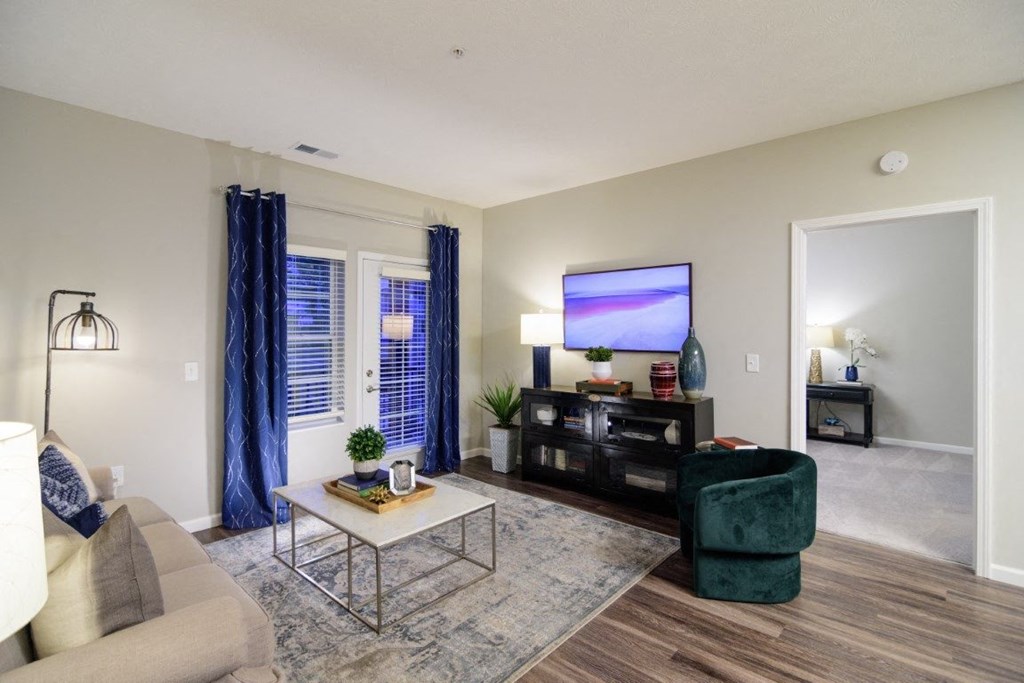 a living room with a couch and a tv at Elan Park, Ohio