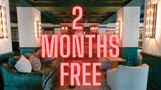 a living room with a couch and chairs and the words 2 months free