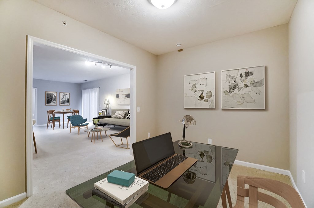 a home office with a laptop computer on a deskat Taylor House Apartments, Columbus, Ohio