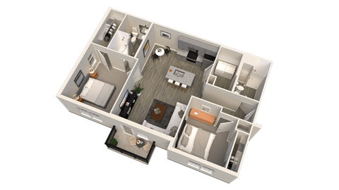 a 3d floor plan of a small apartment at Elan Park, Ohio, 43231