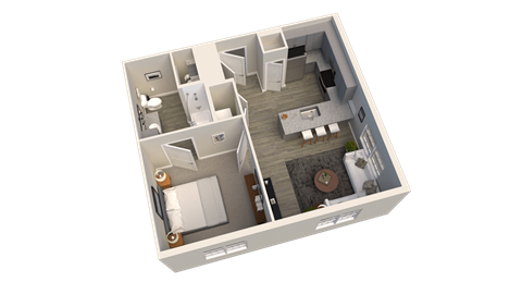 a 3d floor plan of a small apartment at Elan Park, Columbus