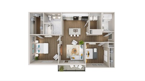 A floor plan of a house with a kitchen, living room, and bathroom.