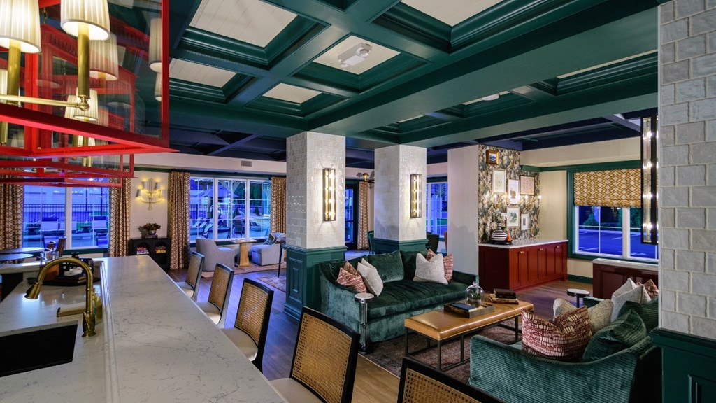 a living room with green furniture and a green ceiling at Kendall Park Too, Columbus, 43220
