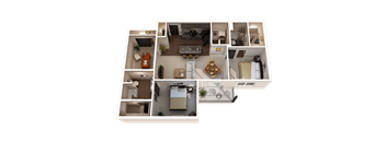 a 3d rendered floor plan of a one bedroom apartment at Taylor House, Columbus, OH