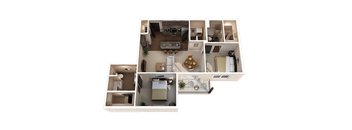 a 3d rendered floor plan of a one bedroom apartmentat Taylor House Apartments, Columbus, Ohio