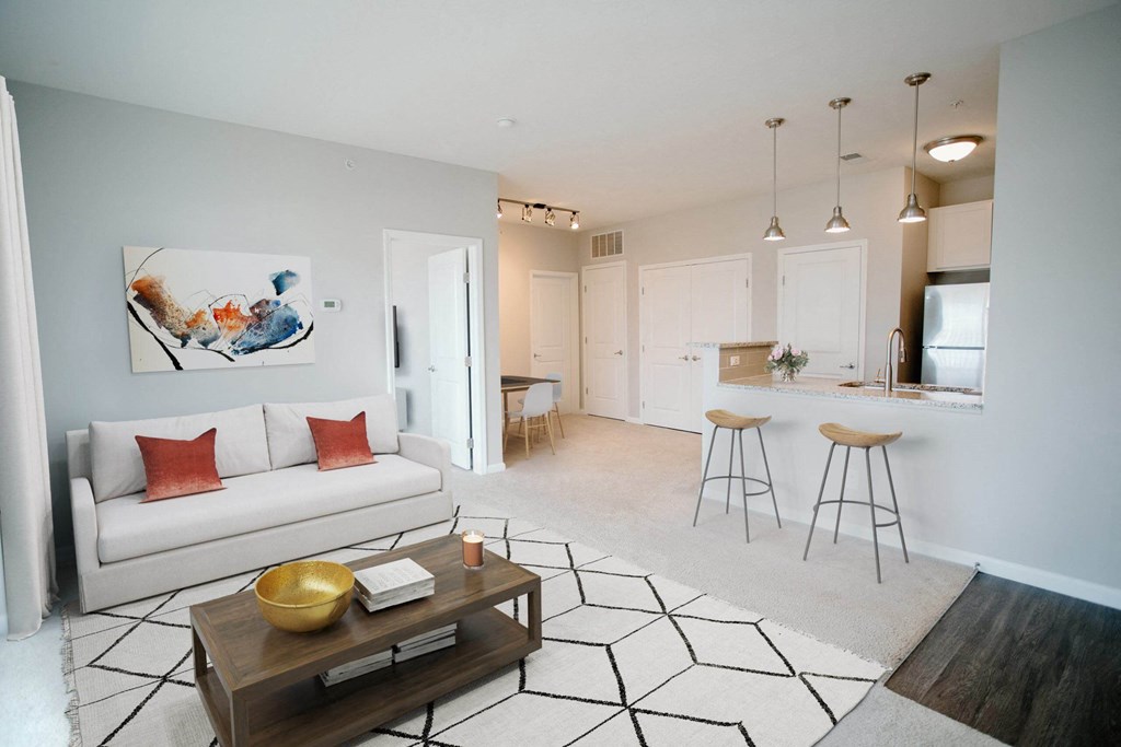 living room in a bedroom plus den unit. at Kendall Park, Columbus, OH