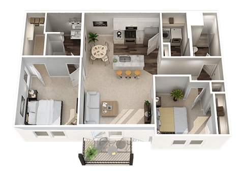 2 Bed 2 Bath B Floor Plan at Kendall Park Apartments , Columbus, OH