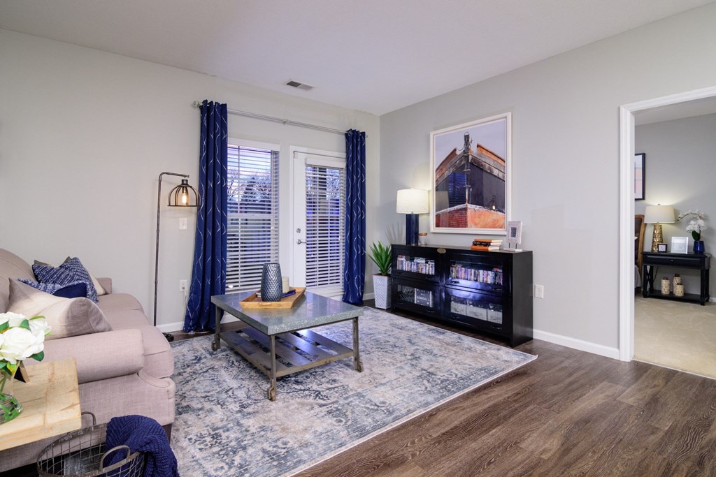 our apartments offer a living room with a fireplace at Kendall Park, Columbus