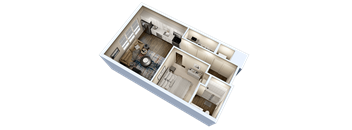 a 3d floor plan of a small apartment at Essex, Columbus, Ohio, 43212