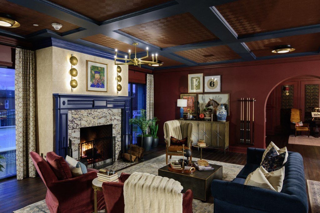a living room filled with furniture and a fireplace at Fairfax, Grandview, OH, 43212