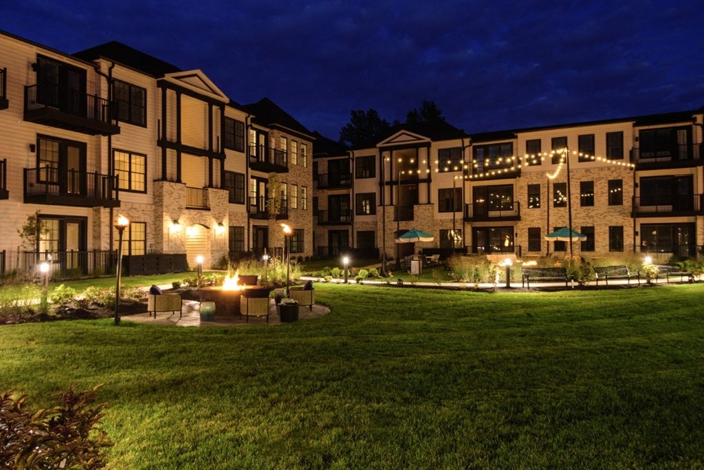 night time view of a park in front of an apartment building at Dalton, New Albany