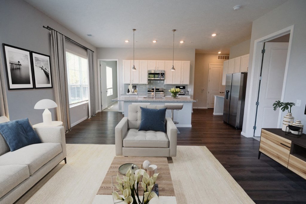 a living room and kitchen in a new home at Kendall Park Too, Ohio, 43220