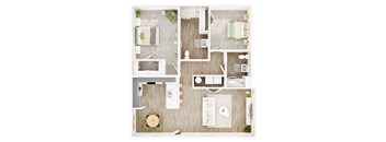A floor plan of a house with a kitchen, living room, and bathroom.