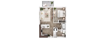 a 1 bedroom floor plan with a bathroom and a living room