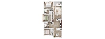a 2 bedroom floor plan of a house with a bathroom and a living room