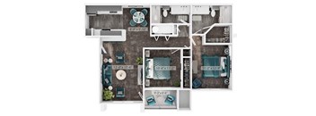 2 Bed 2 Bath Floorplan at Silverleaf Apartments, Texas