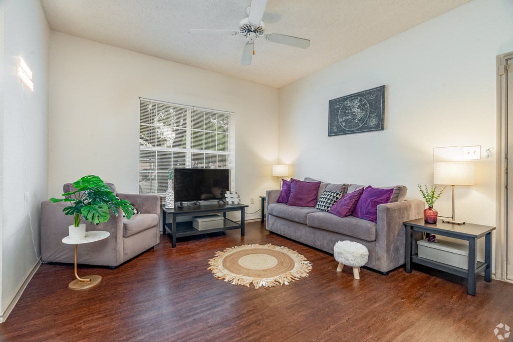 a living room with a couch and a tv