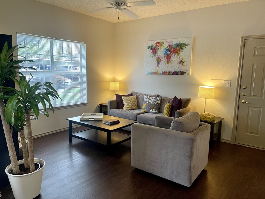 a living room with a couch and a coffee table