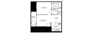 a floor plan of a small house with a bedroom and a living room