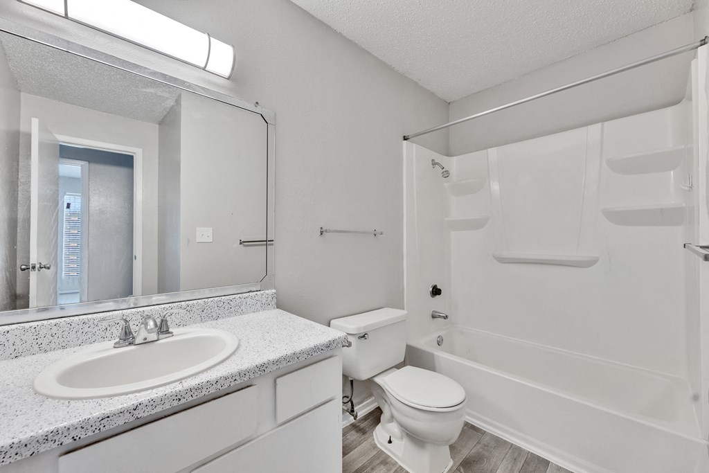the preserve at ballantyne commons apartment bathroom with sink toilet and shower