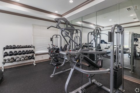 gym with weights at Silverleaf Apartments, Ft Worth Texas