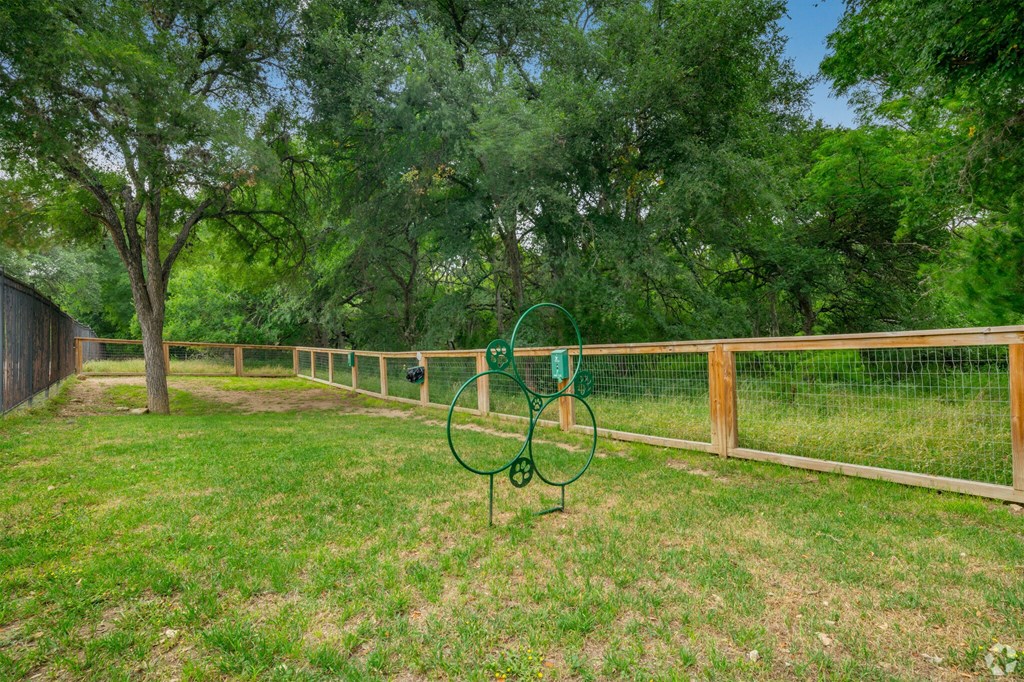 a garden with a fence and a green fence