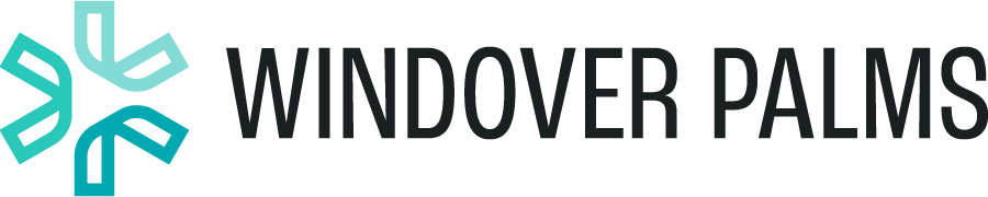 The image features the text "WINDOVER PALMS" in black with a graphic element to the left of the text.