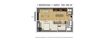 1 BD 1 BA Floor Plan