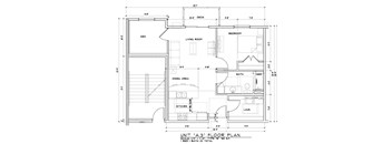 A drawing of a floor plan for a unit with a bed and bath.