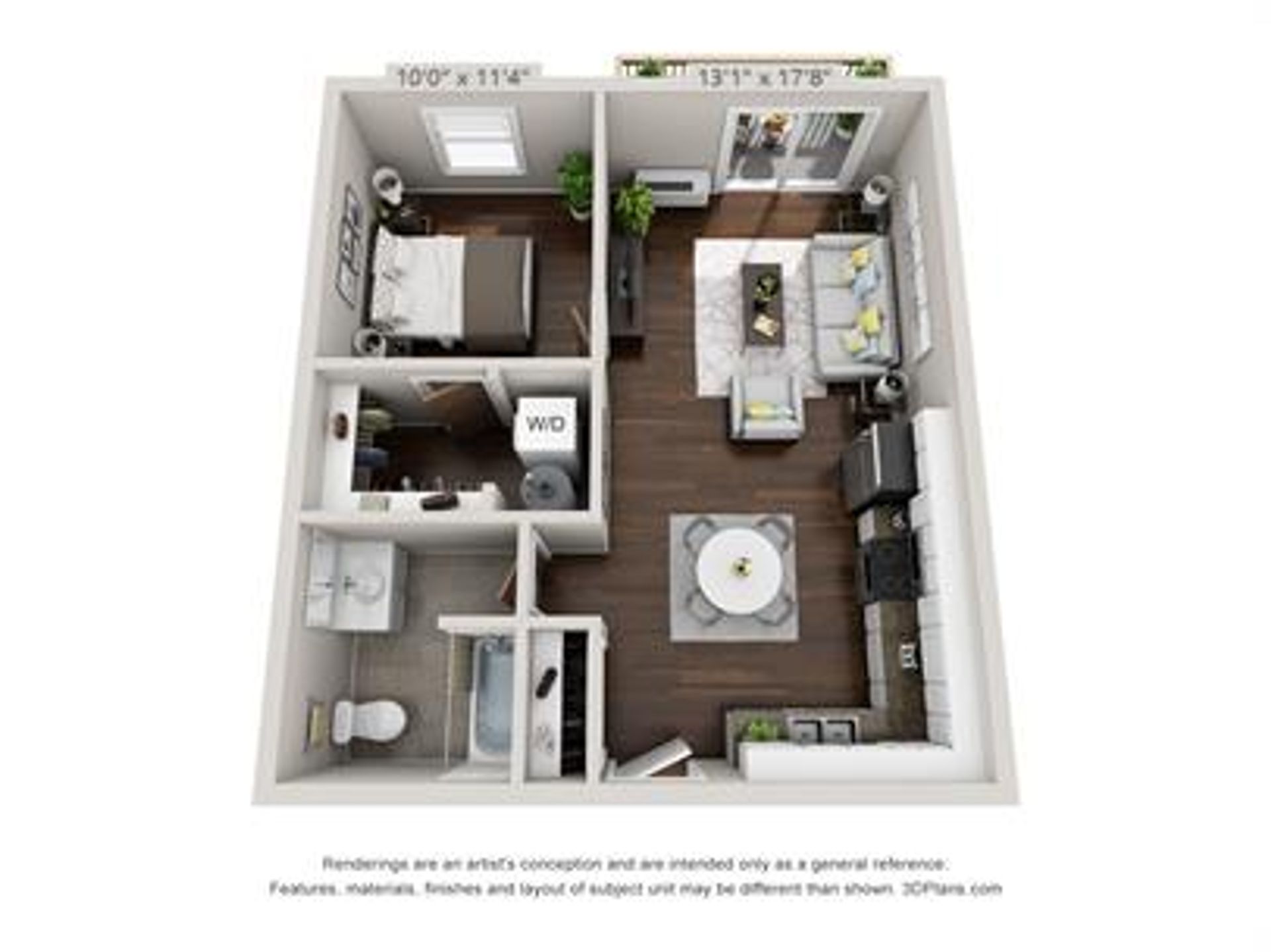 1 Bedroom, 1 Bathroom Rendering