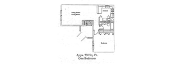A floor plan of a one bedroom apartment is shown.