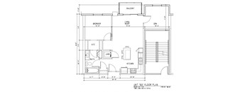 A black and white image of a "B3" floor plan for a residential unit, showing the layout of the bedroom, living room, kitchen, bath, and laundry areas.