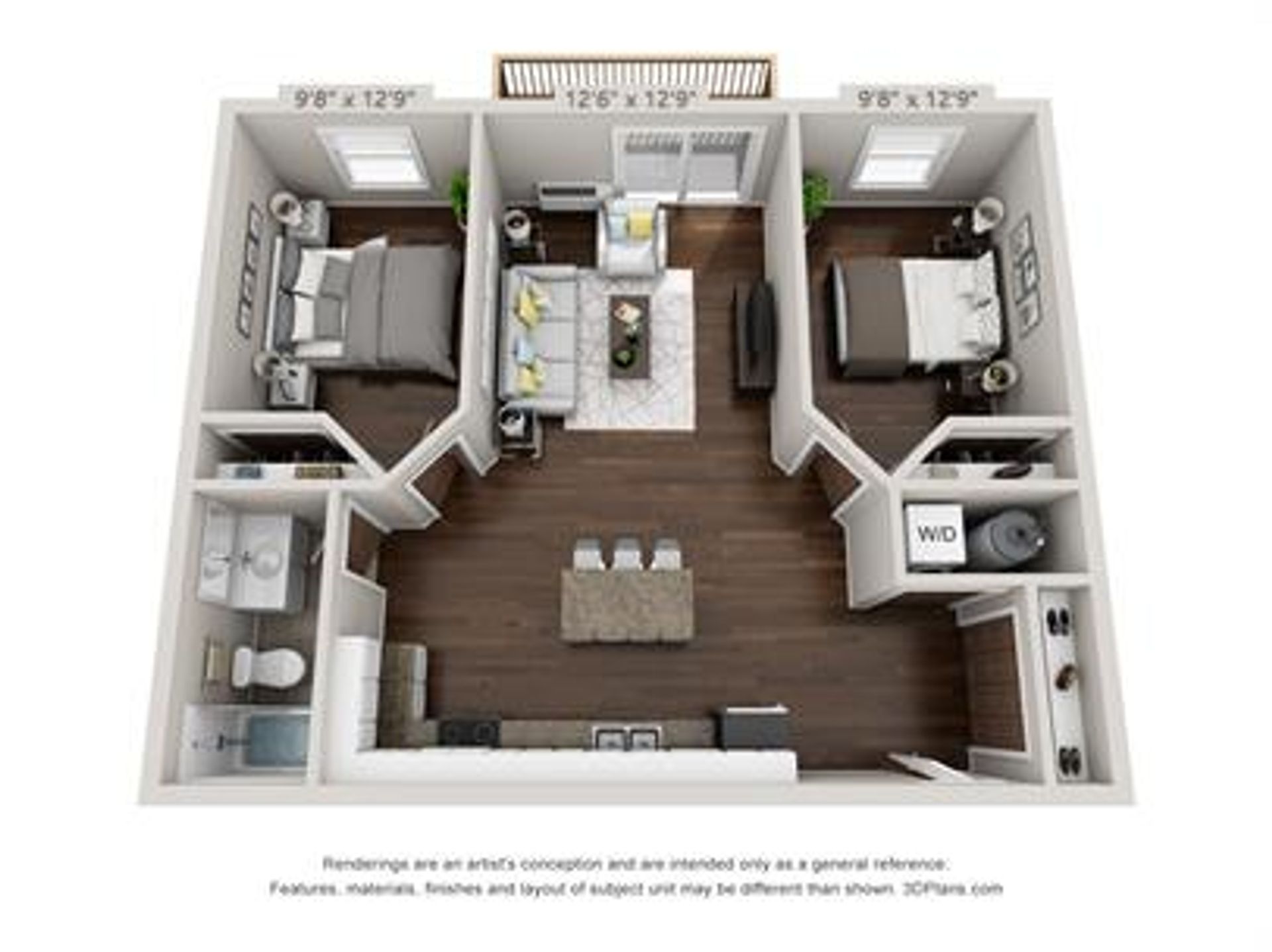 2 bedroom, 1 Bathroom Rendering