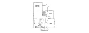 A floor plan for a two bedroom apartment at 960 St. Ft.