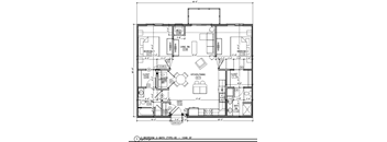 a floor plan of a house with bedrooms and a large living room