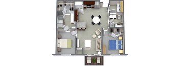 3D floorplan 2BD2BA Unit E