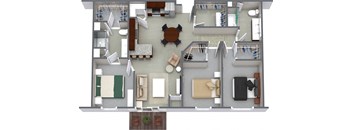 3D floorplan 3BD2BA Unit H