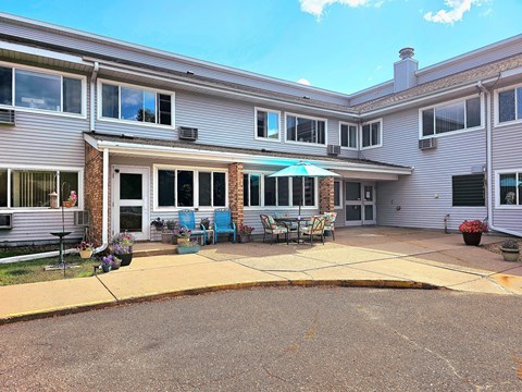 A sunny day at the courtyard of a residential building.