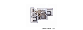 an image of the two bedroom d floor plan with roommates