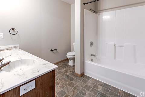 a bathroom with a tub and a sink and a toilet